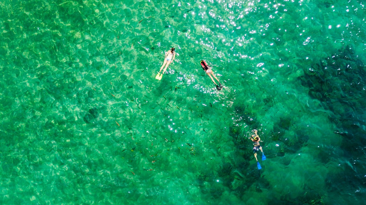 Little Children Snorkeling with Their Mother